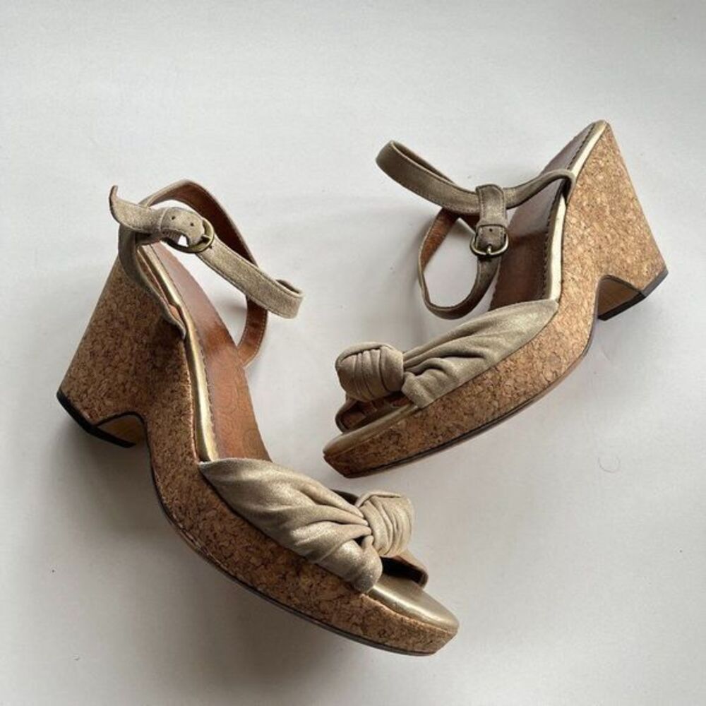 Clarks by Indigo Metallic Ankle Strap Cork Wedge Heels  Sandals‎ Women's …